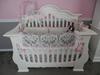 Elegant white pink and gray damask baby crib bedding set for a girl's princess theme nursery room 