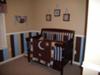 CHOCOLATE BROWN and BLUE WALL NURSERY PAINTED STRIPES STRIPED WALL PAINTING TECHNIQUE 
