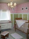 Baby Girl's Pink, Green and White Color Shabby Chic Ballerina Nursery w Damask Wall Paint  Stencil Painting Technique