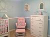 Pink Nursery Glider, baby dresser and Teacup wall shelf