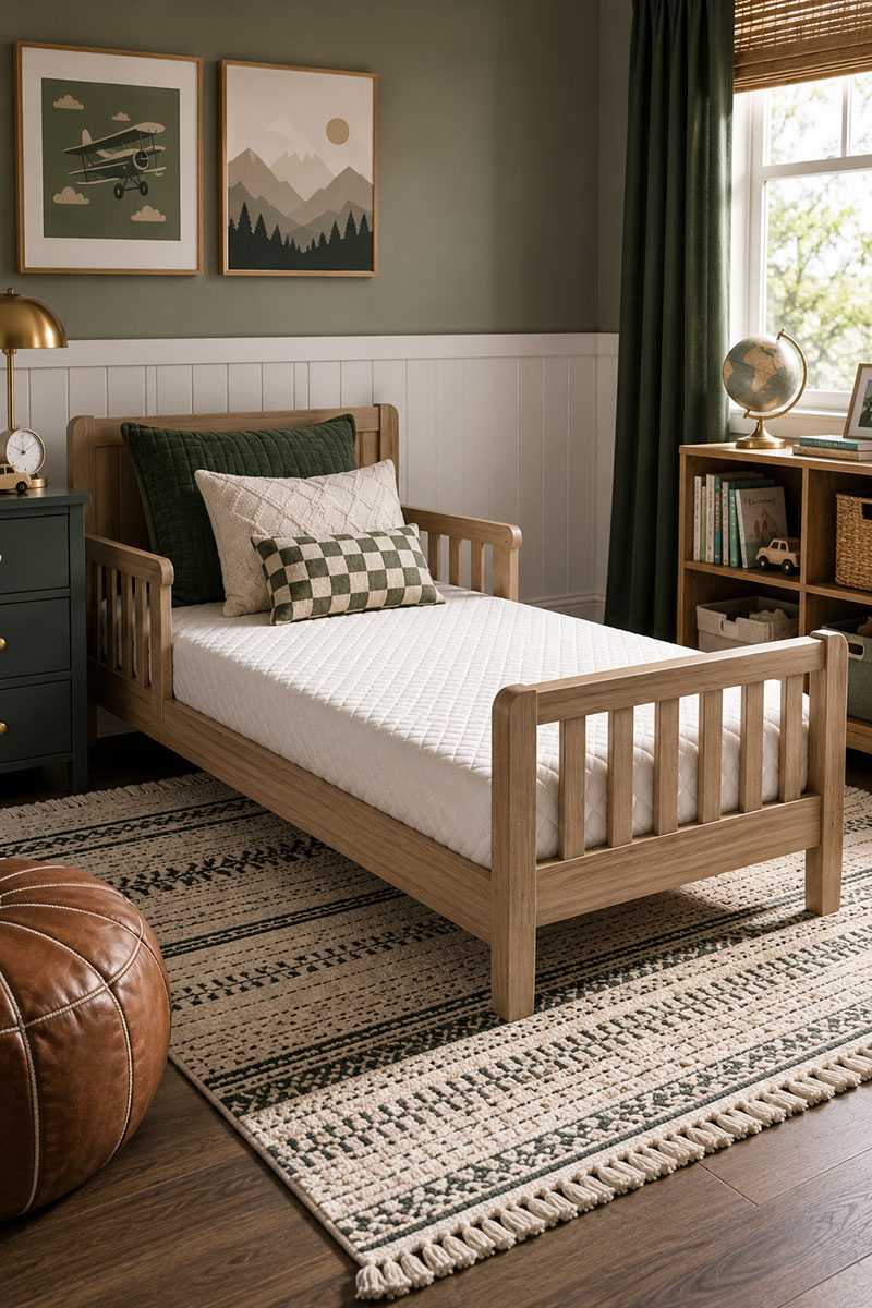 Toddler room using a crib mattress during transition