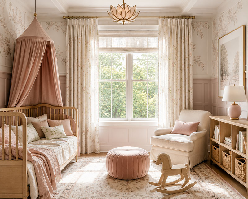 Toddler enjoying a nursery window view during daytime