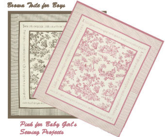 Pink and white and brown and beige toile crib quilts