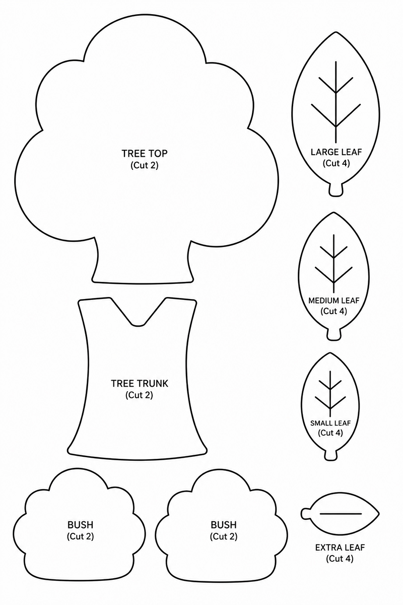 Printable pine tree and leaf templates for a woodland crib mobile