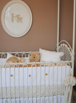 vintage tan and white damask baby nursery crib bedding set homemade