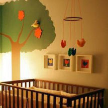 Vintage Woodstock baby nursery theme design with tree wall mural painting craft DIY project