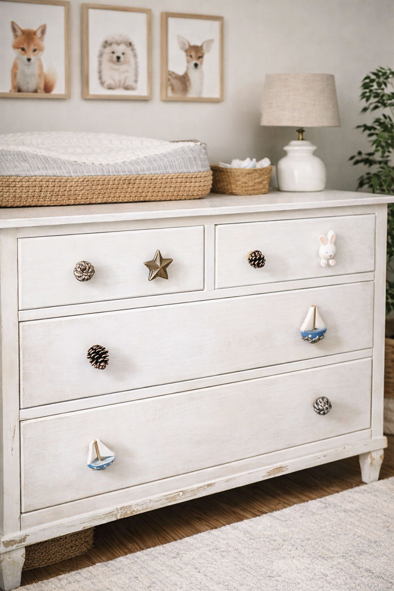 Vintage dresser makeover with updated nursery dresser hardware