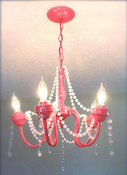Recycled watermelon pink painted thrift store nursery chandelier for a baby girl nursery room