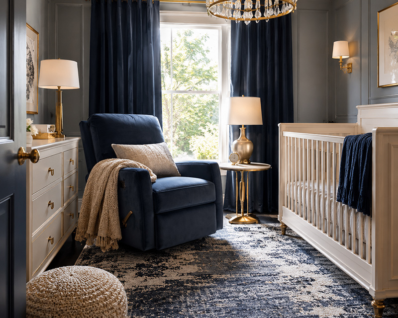 Nursery layout showing where to put a recliner near the crib with walking space