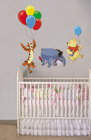 Classic Winnie the Pooh baby nursery wall decorating ideas