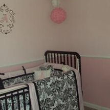 Pink white and black damask baby nursery crib bedding