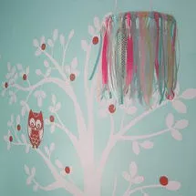 Baby girl aqua blue, white and pink owl nursery with wall tree mural