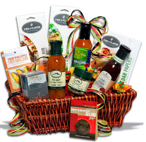 BBQ grilling theme gift basket for new dads.