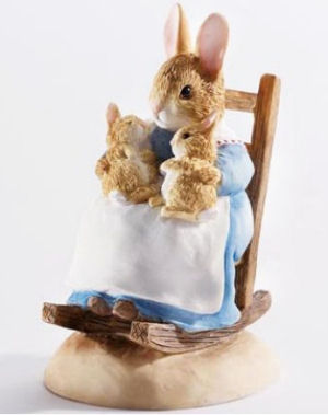 Beatrix Potter Mommy Bunny Rabbit with Babies in the Nursery Rocking Chair