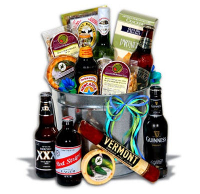 Beer and snack gift basket for new dads.