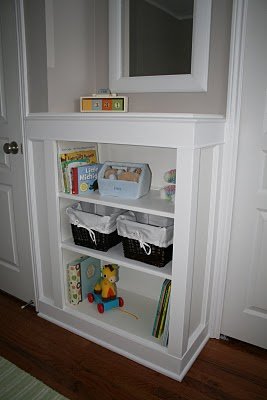 The nursery's built-in bookshelf that my husband and his father built.