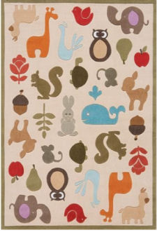Baby owl, whitetail deer, fox, raccoon and woodland creatures forest nursery area rug