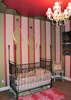 Pink and Green Wall Paint in Stripes for a Baby Girl Nursery