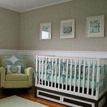 Teal green, blue gray and white modern transitional baby girl nursery