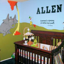 Inspirational Dr Seuss Horton Hears a Who baby boy nursery with painted wall mural and wall quote decals