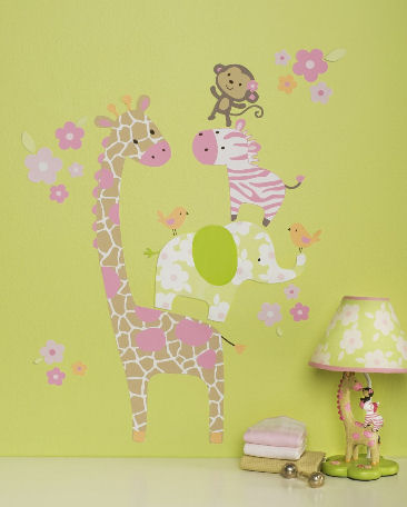 Jungle baby nursery wall decals with monkey elephant zebra and giraffe stickers