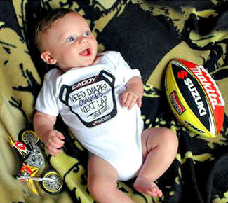 Motocross baby clothing, jerseys, boots and crib shoes