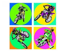Kids bright colorful custom vinyl motocross wall decals and stickers featuring dirt bikes to complement your wallpaper