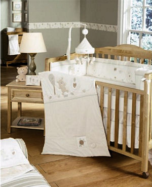 Natures Purest Organic Baby Hug Me Bedding Set in Green Brown and Ivory and Neutral Antique White 