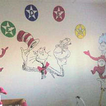 Baby girl Cat in the Hat and Thing One and Thing Two Dr Seuss nursery wall mural 