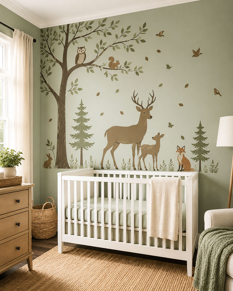 Baby nursery owl tree wall sticker decal in pink and blue for a baby boy or girl
