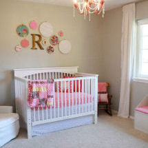 Watermelon pink and gray baby girl nursery with hot pink shabby chic chandelier