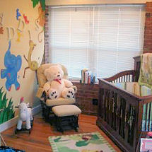 Zoo and  jungle animals baby nursery theme with wooden wall letters elephants wall mural