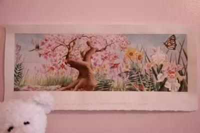 Watercolor wall mural painting.  Inspiration for butterfly nursery theme for a baby girl