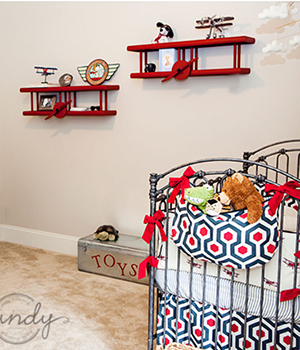 Baby Snoopy and the Red Baron nursery wall shelves