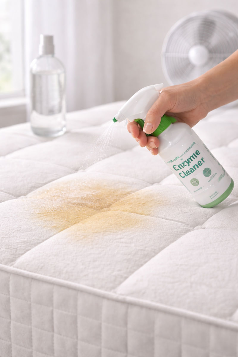 applying cleaner to mattress stain