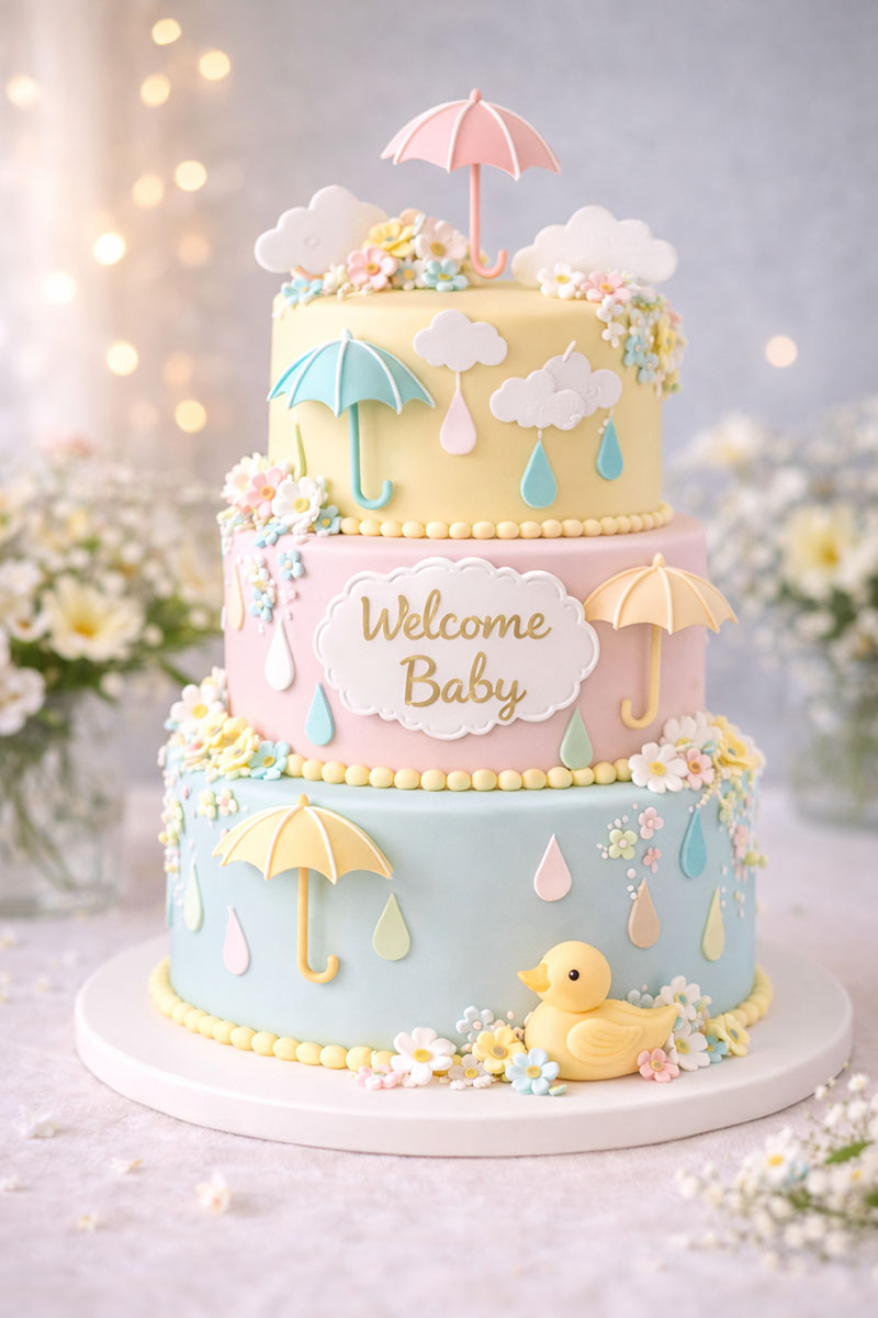 Pastel April showers baby shower cake pops and marshmallow pops decorated in yellow and blue