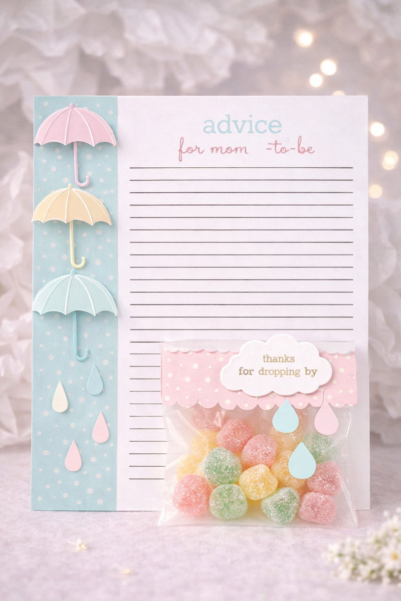 April showers baby shower umbrella pencil topper for games and advice cards