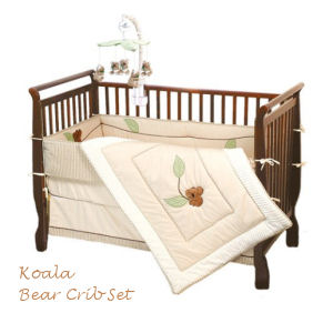 Australian theme koala bear baby crib nursery bedding set with applique quilt