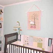 Decorated sweet little lamb baby girl nursery room theme in pink and blue