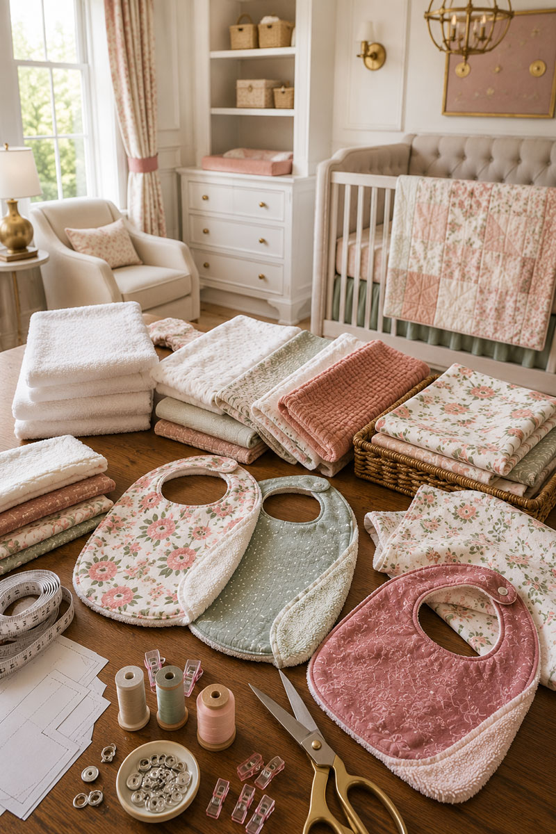 absorbent cotton fabric and terry cloth prepared for baby bibs and burp cloths