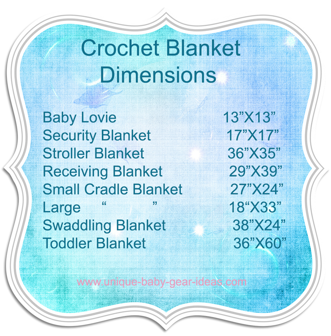Knit or crochet baby blanket size chart dimensions guide.