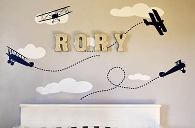 Baby boy airplane DIY nursery wall decorating ideas
