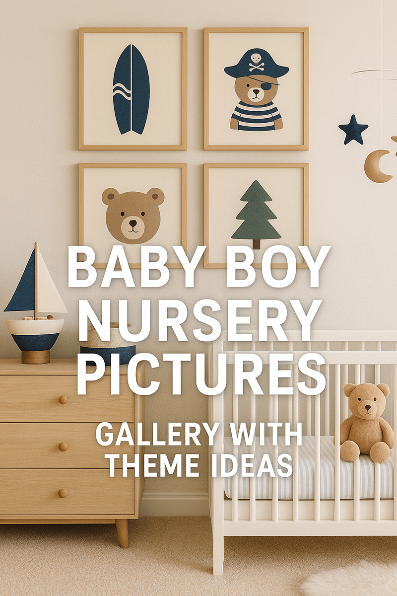 Warm and inviting baby boy nursery with powder blue accents, natural wood furniture, and soft sunlight