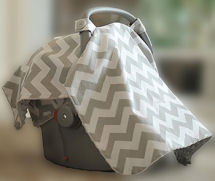 Grey and white chevron baby car seat canopy cover