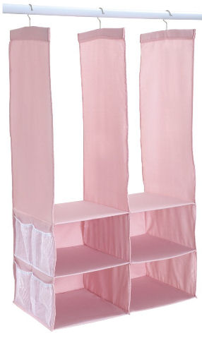 Pink hanging baby organizer for organization of the nursery closet