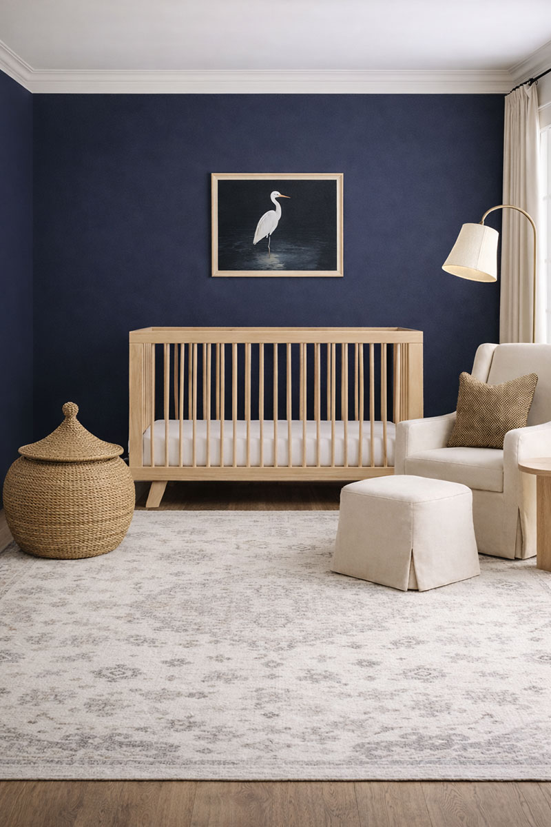 Soft neutral baby nursery color scheme with warm beige, sage green, and cream tones creating a calm, timeless space