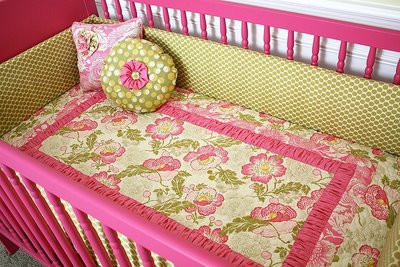hot pink and green baby girl nursery custom bedding crib collection
