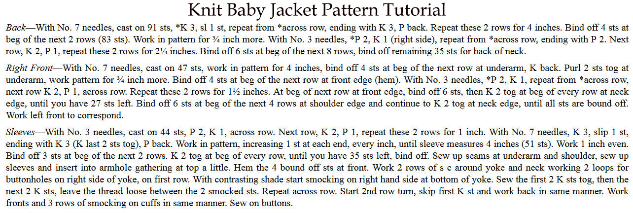 Free vintage knit baby sweater jacket pattern.