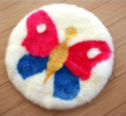 Colorful round butterfly theme sheepskin baby nursery area throw rug