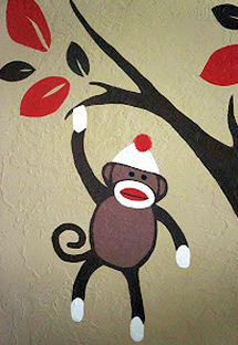 Sock monkey mural painting pattern design